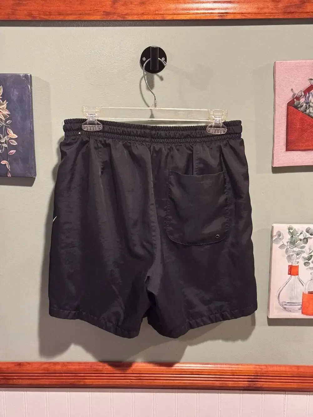 Nike Big Swoosh Black Woven Shorts with Drawstring Size L